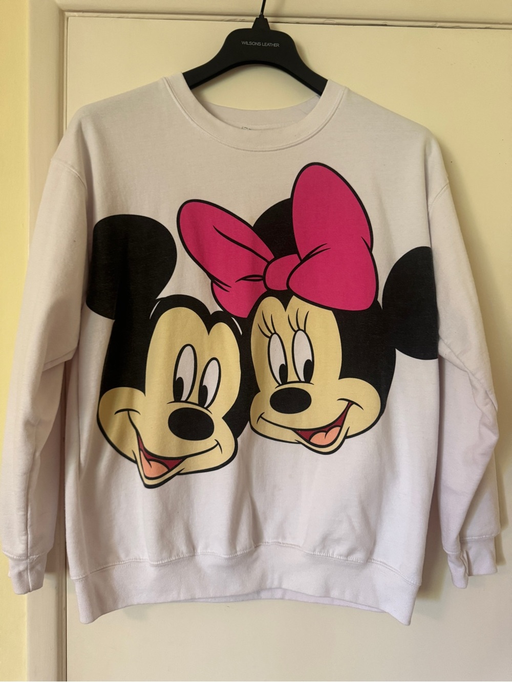 White Sweatshirt with Mickey & Minnie Big Face Print